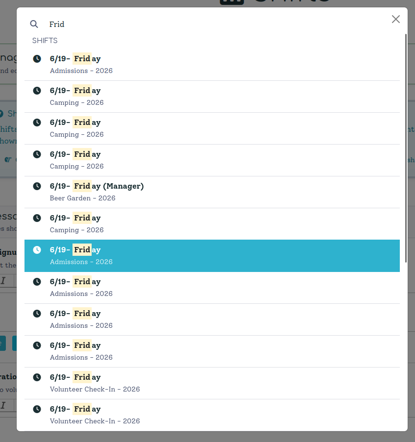 Command palette search results with highlighted matches